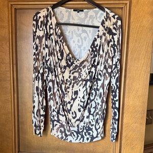 Tart Cowl Neck Long-Sleeve Animal Print Top in Taupe and Black
